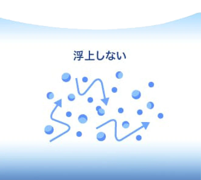 ウルトラファインバブルが浮上せず水中で不規則に動く様子のイラスト