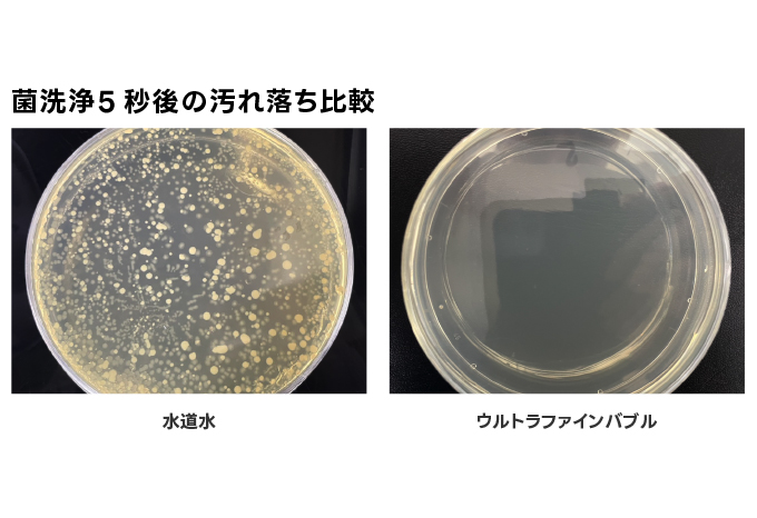 菌洗浄5秒後の汚れ落ち比較実験