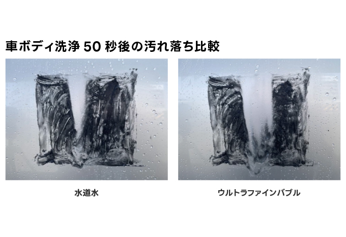 車ボディ洗浄50秒後の汚れ落ち比較実験